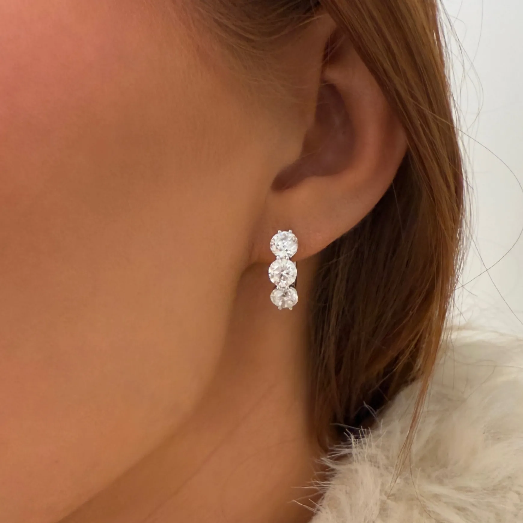 Abriella Three Stone Diamond Huggie Earrings 4.30 ctw