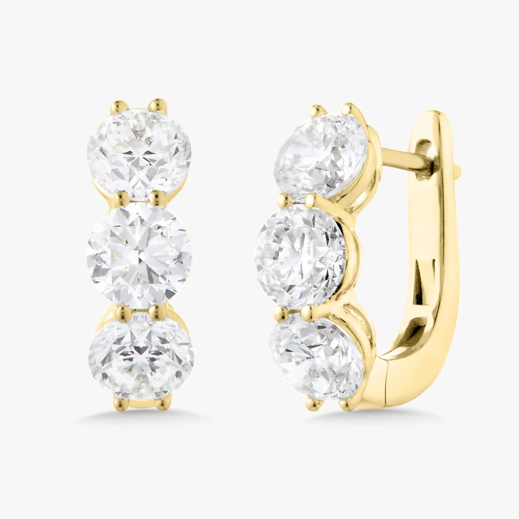 Abriella Three Stone Diamond Huggie Earrings 4.30 ctw