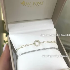 Alex Diamond Tennis Bracelet with Paperclip Closure