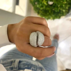 Amara Pave Diamond Dome Crossover Cocktail Ring 5.90 ctw