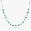 Augusta Alternating Green Emerald Heart & Diamond Bezel Tennis Necklace 6.94 ctw