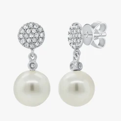 Augusta Pearl & Diamond Dangle Stud Earrings