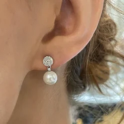 Augusta Pearl & Diamond Dangle Stud Earrings