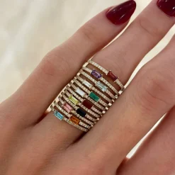 Baguette Birthstone and Diamond Stacking Band Ring