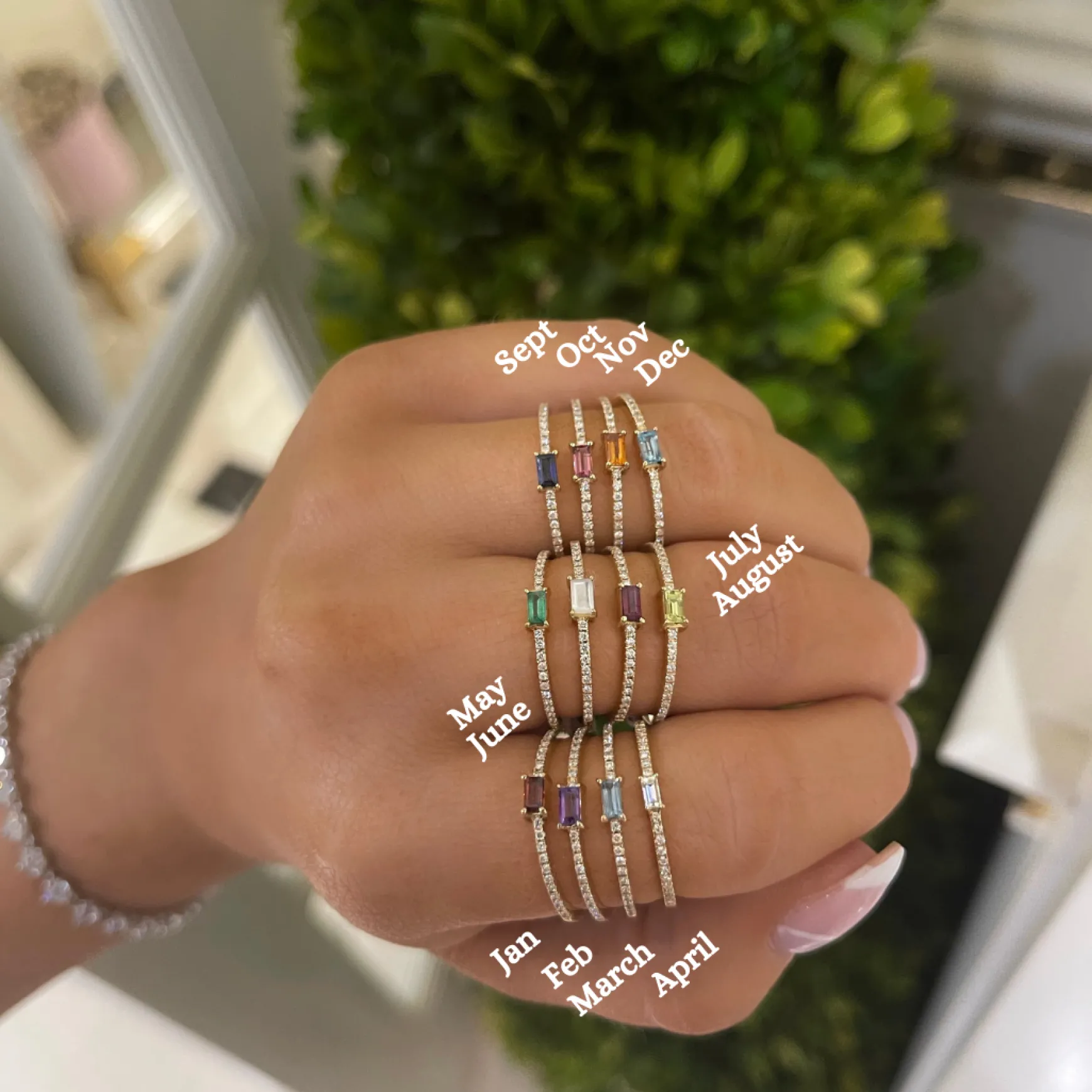 Baguette Birthstone and Diamond Stacking Band Ring