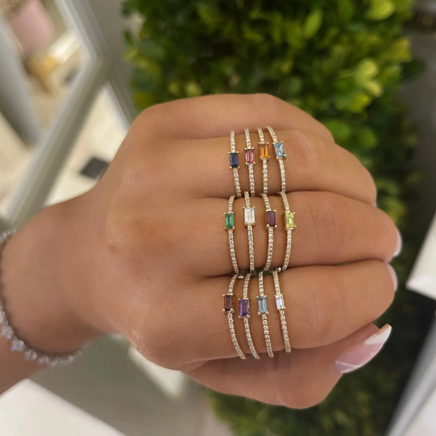 Baguette Birthstone and Diamond Stacking Band Ring