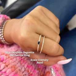Baguette Birthstone and Diamond Stacking Band Ring