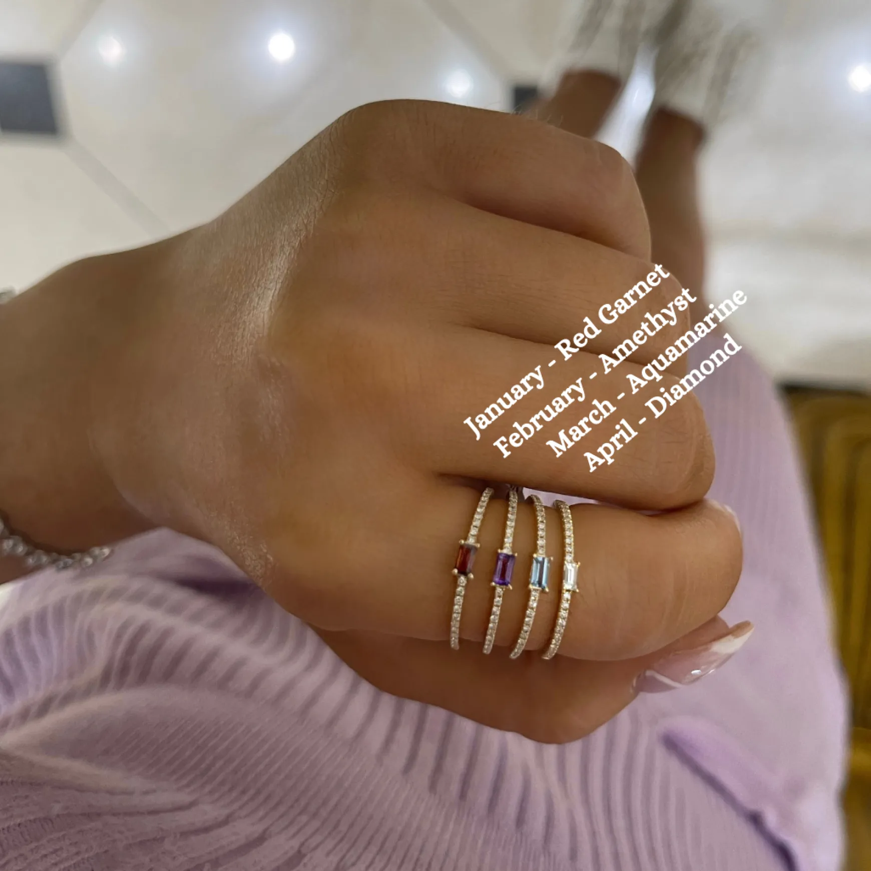 Baguette Birthstone and Diamond Stacking Band Ring