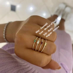 Baguette Birthstone and Diamond Stacking Band Ring
