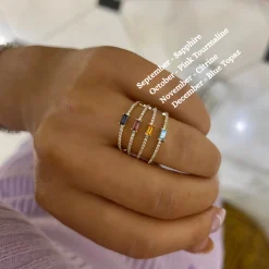 Baguette Birthstone and Diamond Stacking Band Ring