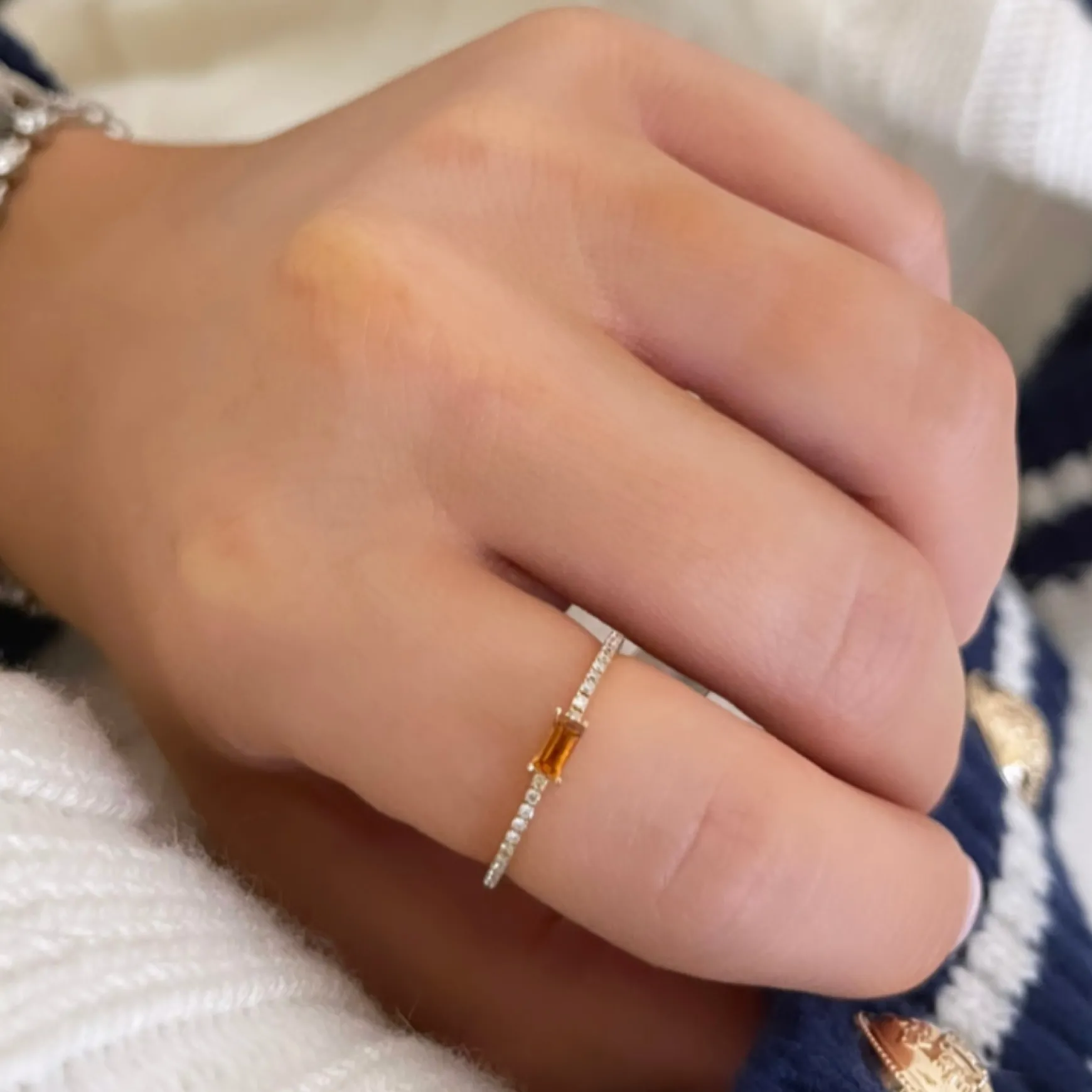 Baguette Birthstone and Diamond Stacking Band Ring