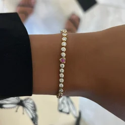 Bellamy Pink Sapphire Hearts & Diamond Bezel Adjustable Tennis Bracelet 3.10 ctw