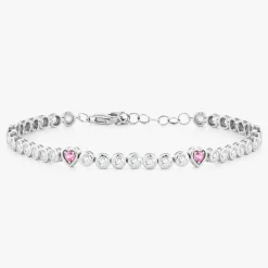 Bellamy Pink Sapphire Hearts & Diamond Bezel Adjustable Tennis Bracelet 3.10 ctw