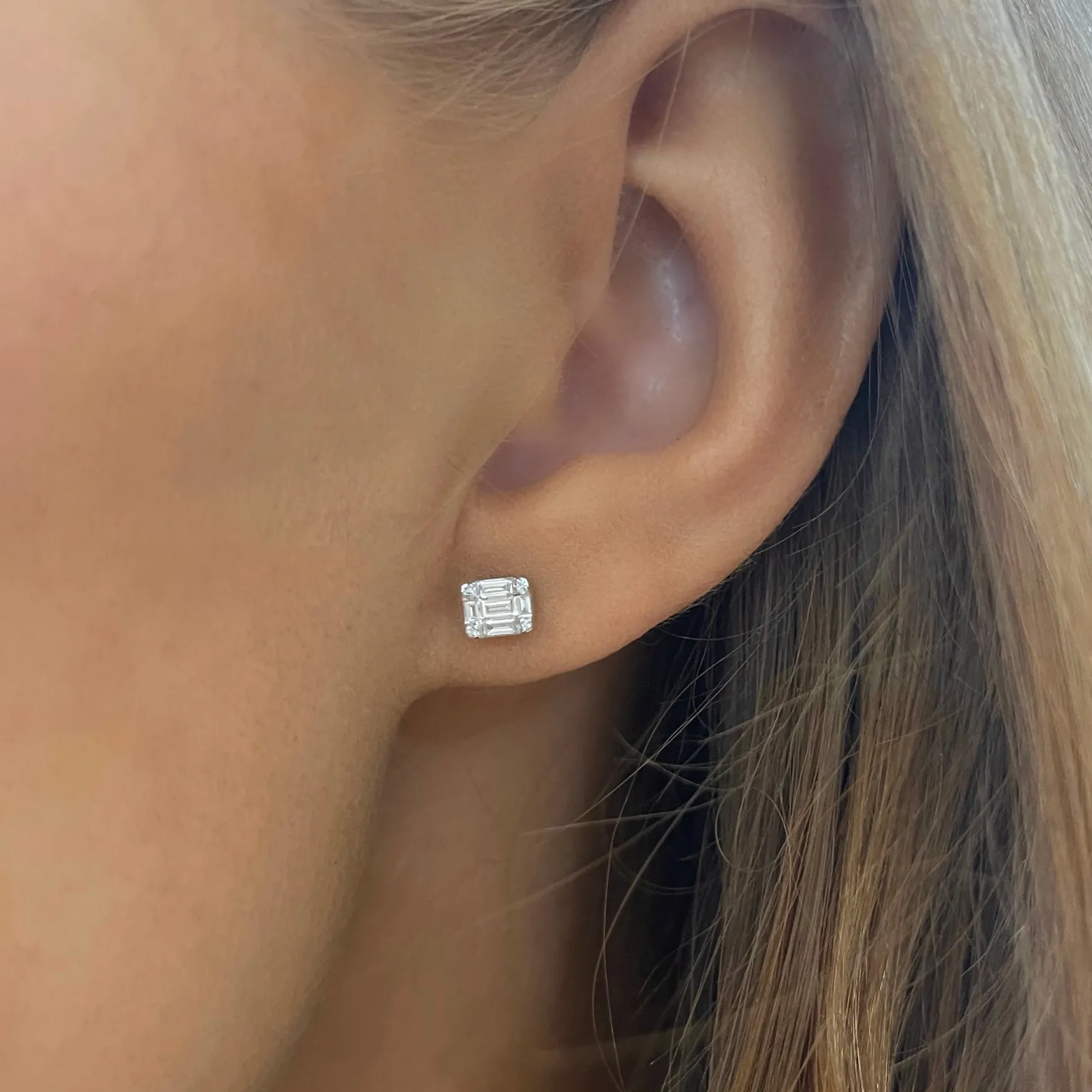 Betsy Baguette Diamond Stud Earrings