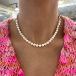 Betty Gold Link and Cultured Pearl Necklace