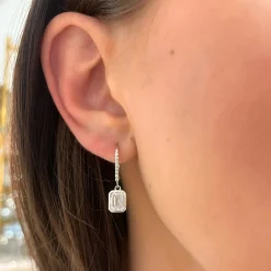 Bezeled Emerald Cut Diamond Dangle Earrings 3.12 ctw