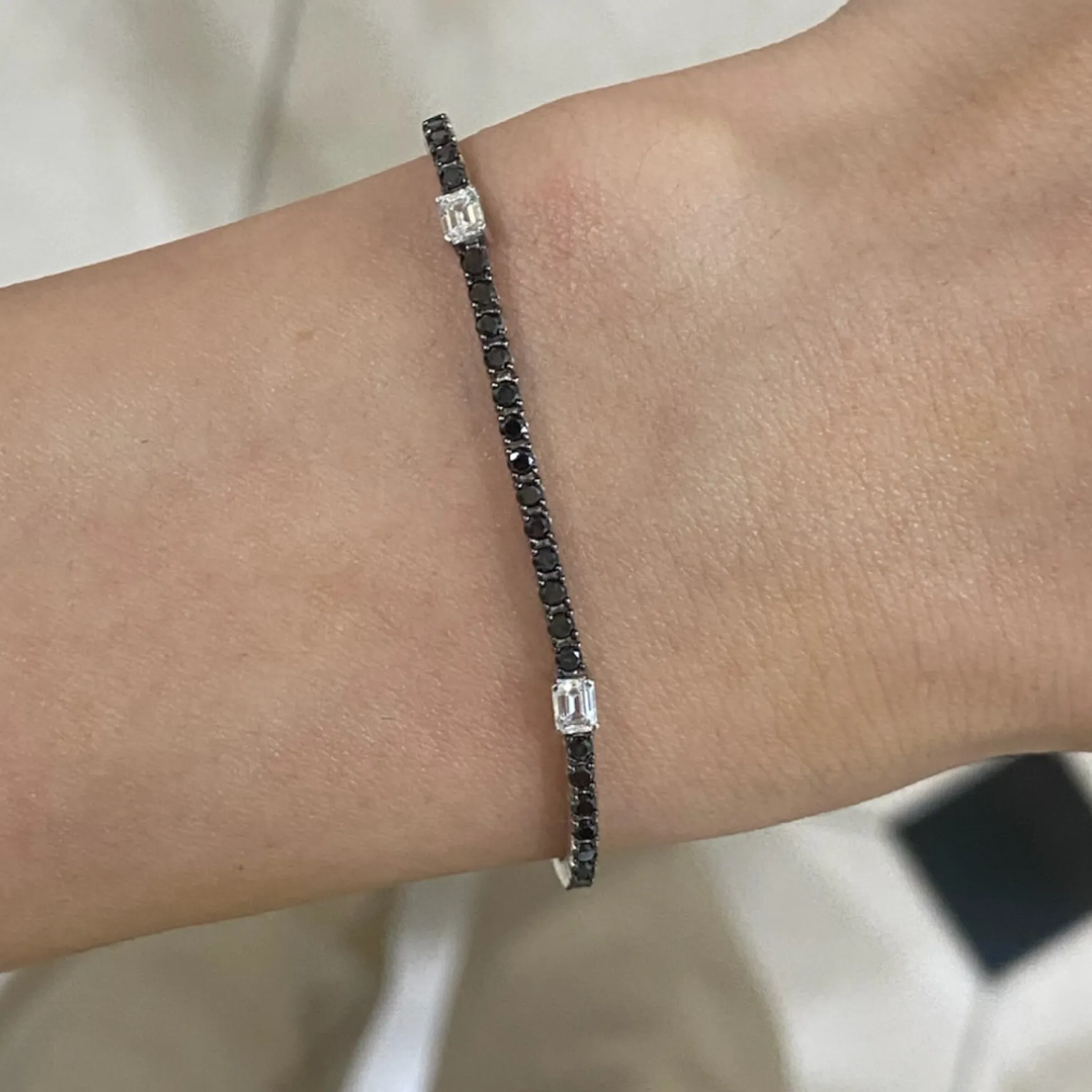 Black Diamond & Emerald Cut Station Tennis Bracelet