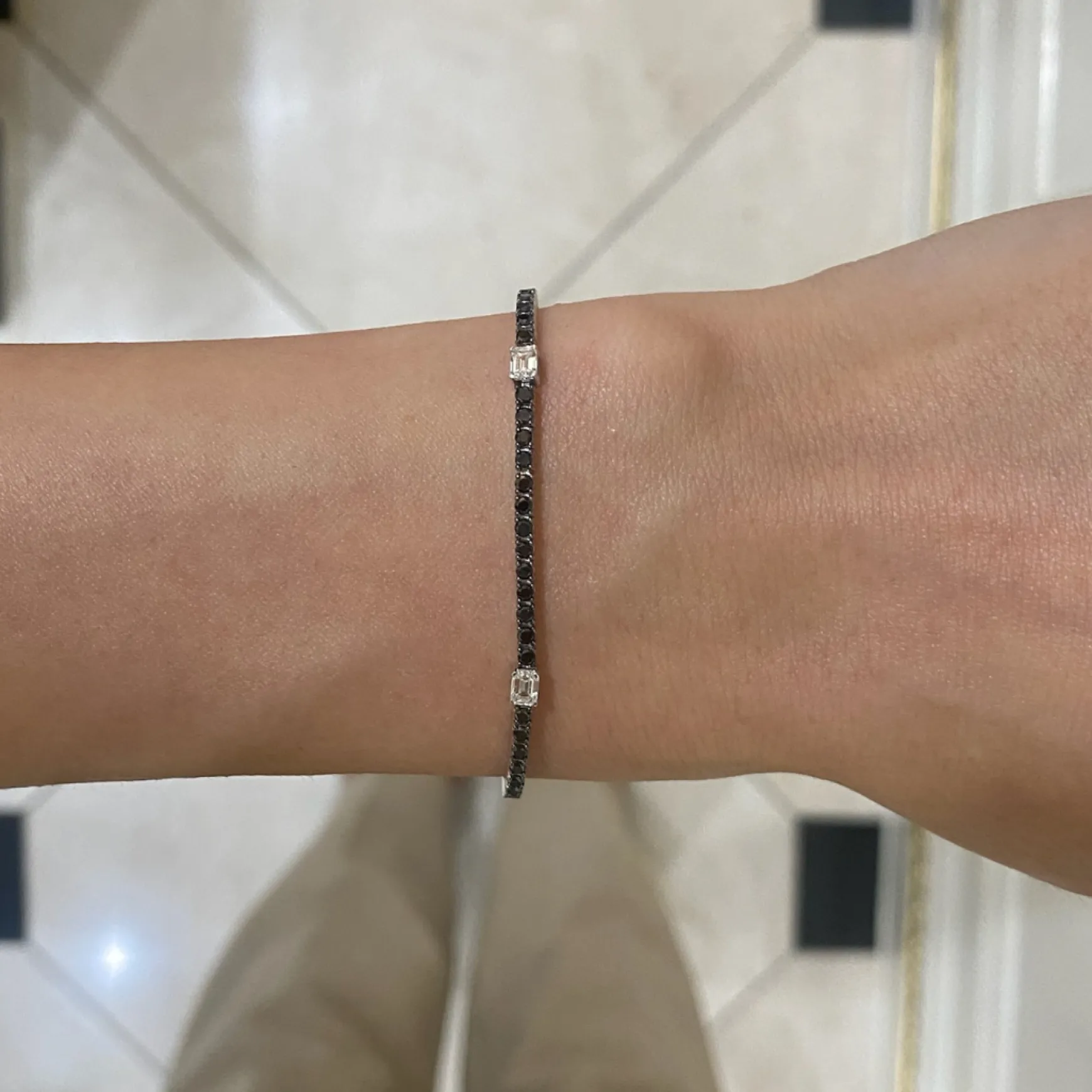Black Diamond & Emerald Cut Station Tennis Bracelet