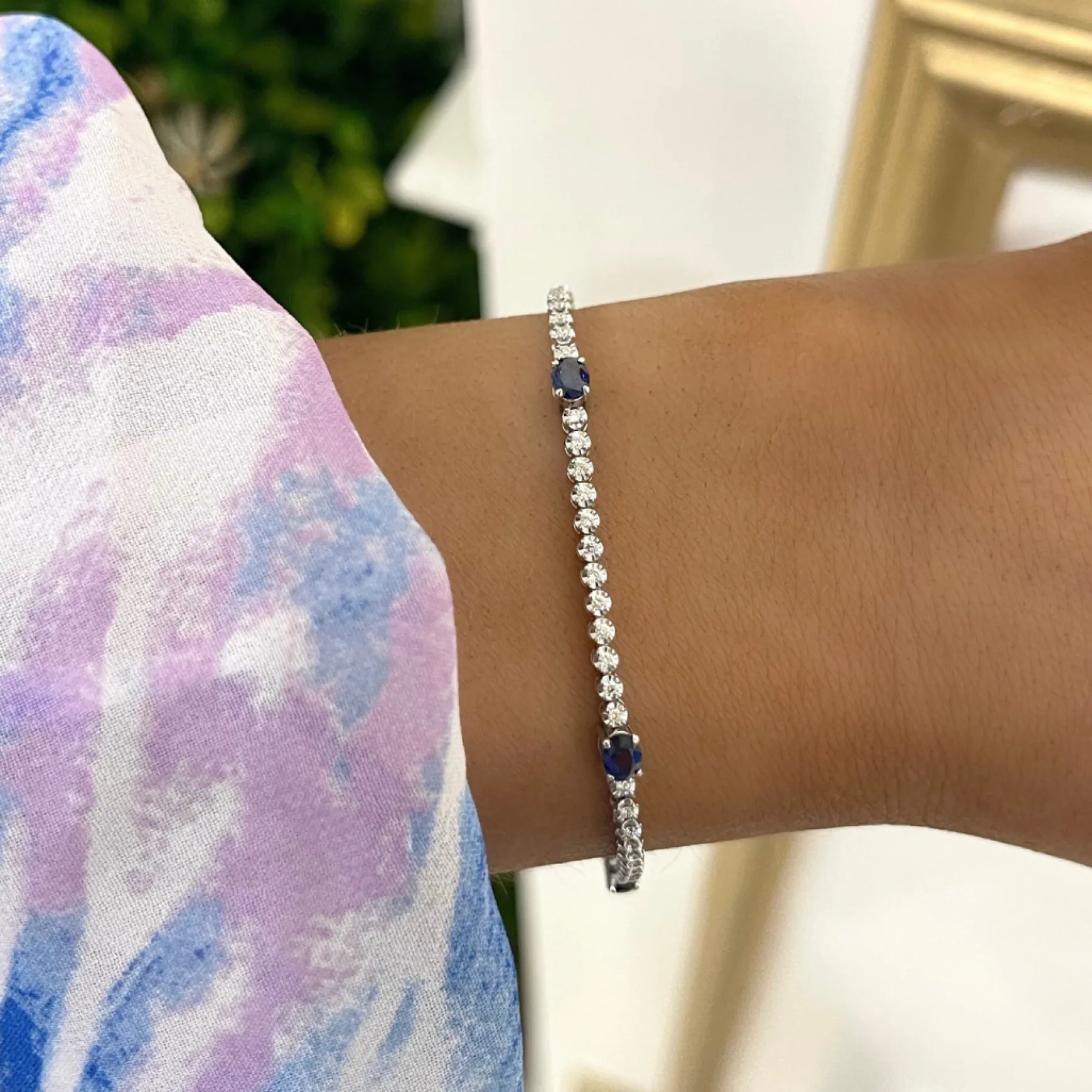 Blue Sapphire & Diamond Tennis Bracelet