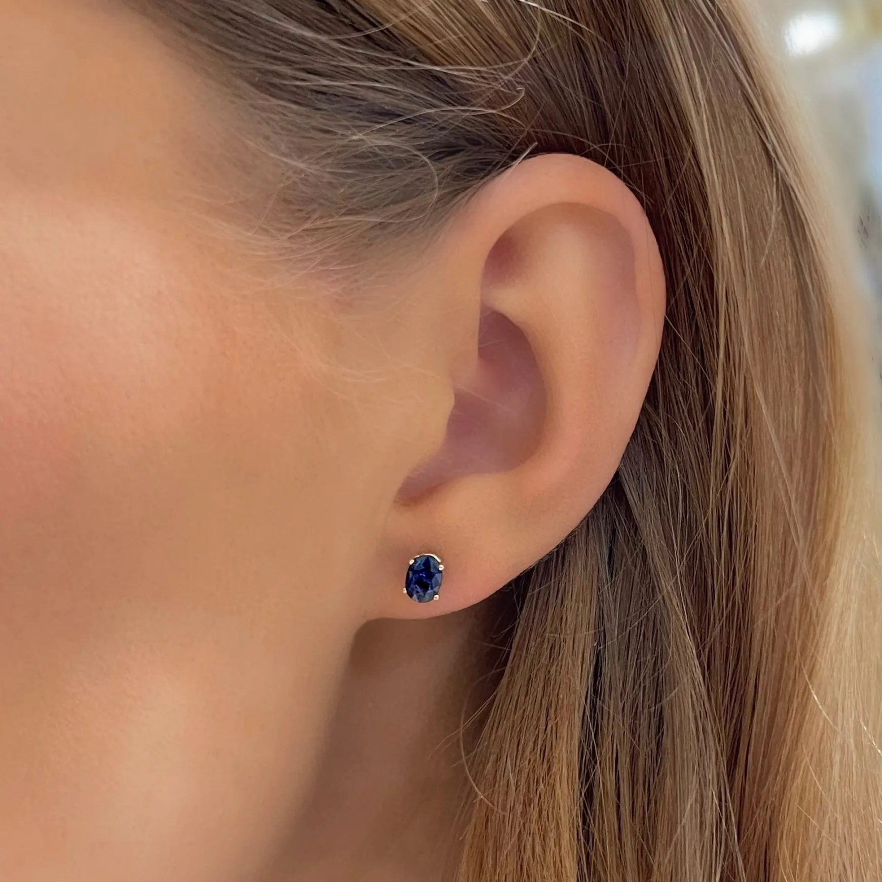 Blue Sapphire Oval Stud Earrings