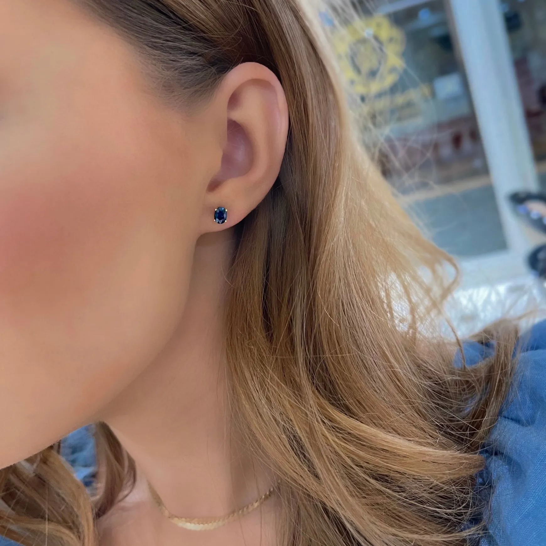 Blue Sapphire Oval Stud Earrings