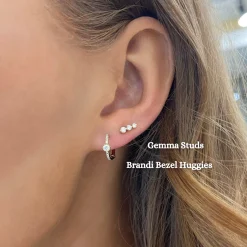 Brandi Bezel Diamond Huggie Earrings