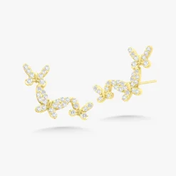 Butterfly Pave Diamond Ear Climber Stud Earrings
