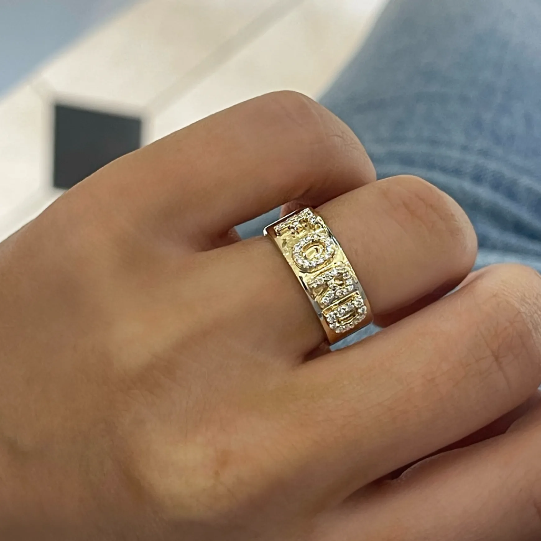 Custom 3D Diamond Solid Gold Cigar Band
