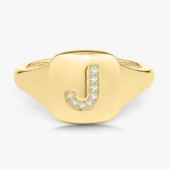 Dainty Diamond Initial Signet Ring