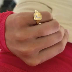 Dainty Diamond Initial Signet Ring