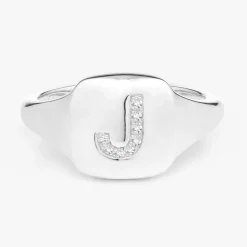 Dainty Diamond Initial Signet Ring