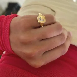 Dainty Diamond Initial Signet Ring