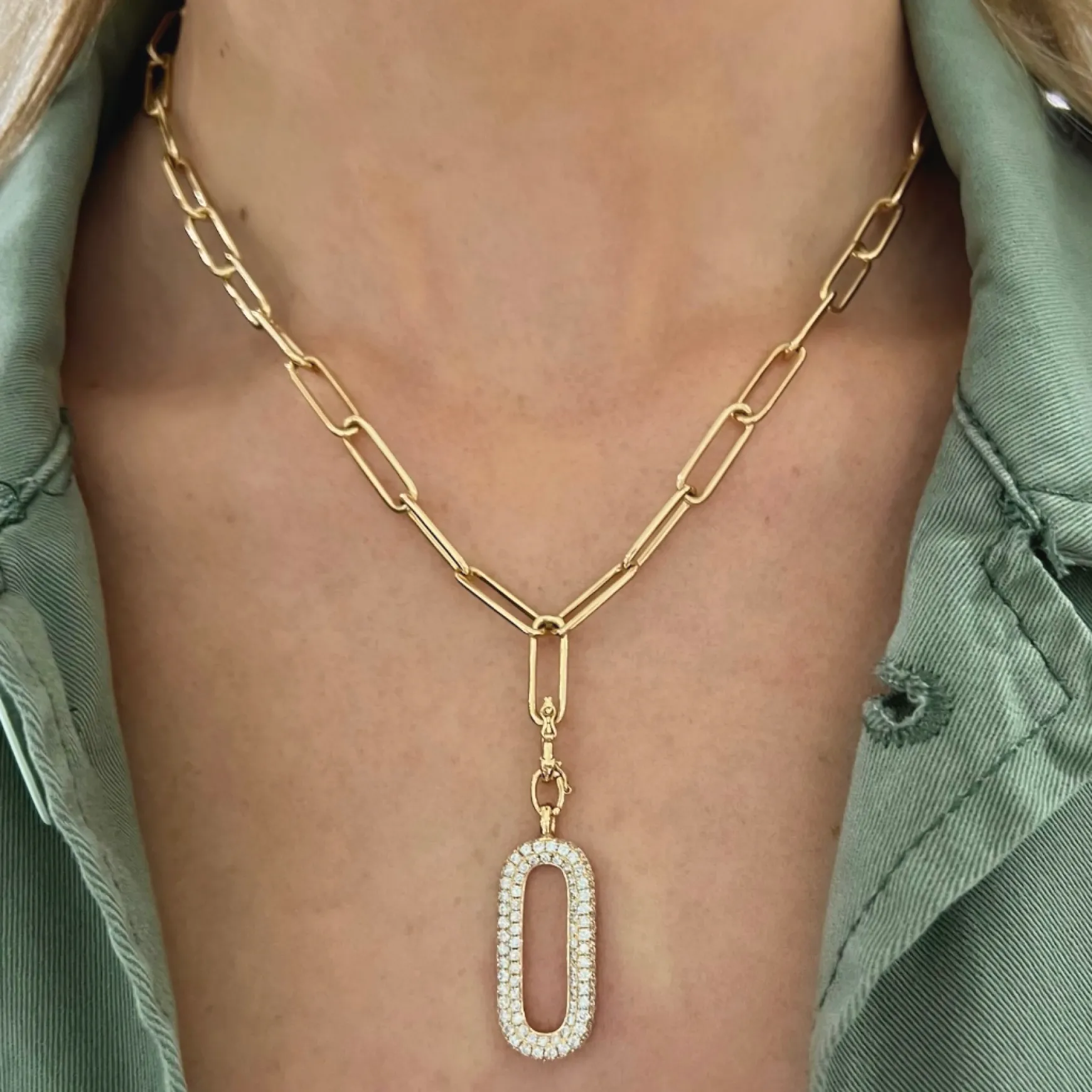 Dana Paperclip Chain with Detachable Diamond Toggle