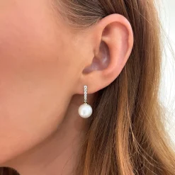 Dominique Diamond Bar with Pearl Dangle Stud Earrings