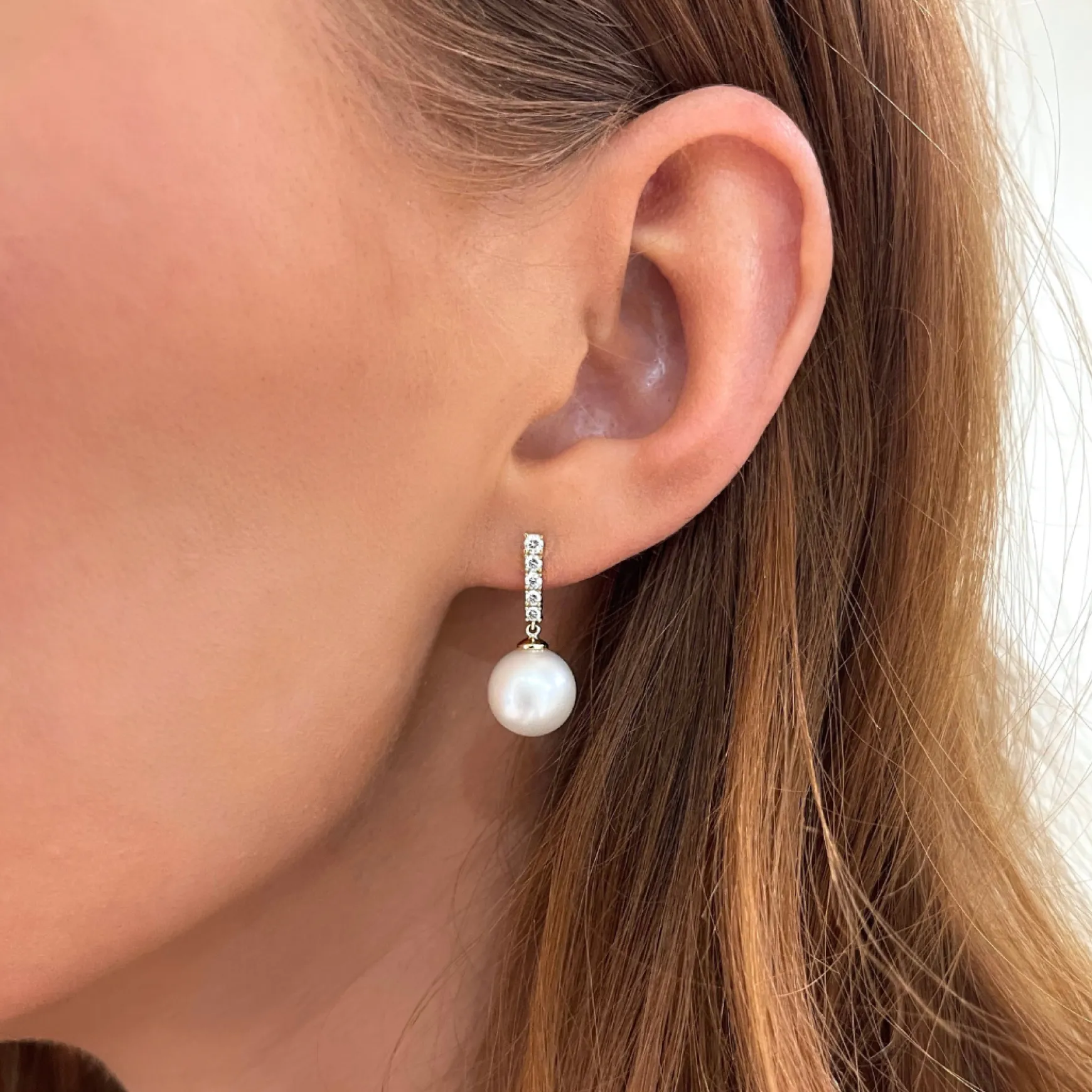 Dominique Diamond Bar with Pearl Dangle Stud Earrings