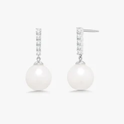 Dominique Diamond Bar with Pearl Dangle Stud Earrings