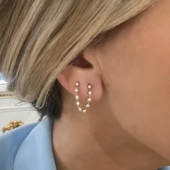 Double Piercing Diamond Stud Earrings