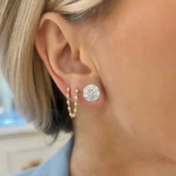 Double Piercing Diamond Stud Earrings