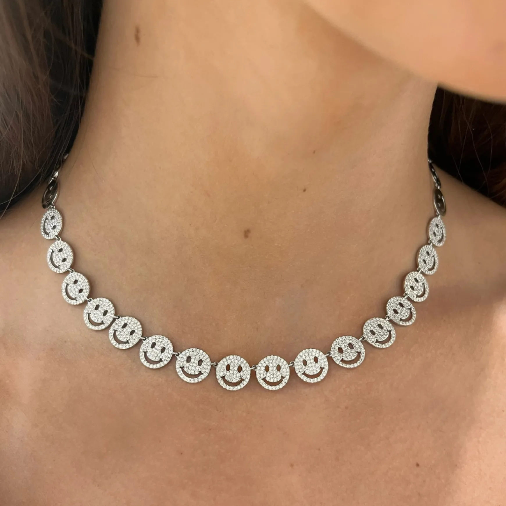 Drew Smiley Pave Diamond Adjustable Choker Necklace 2.77 ctw