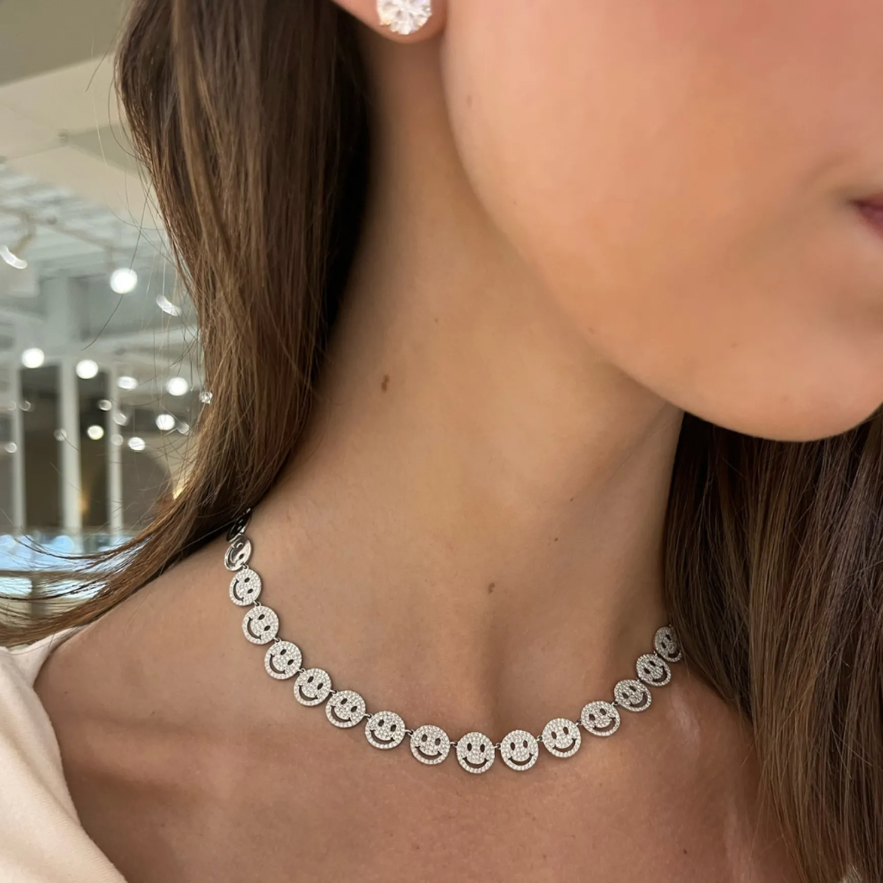 Drew Smiley Pave Diamond Adjustable Choker Necklace 2.77 ctw