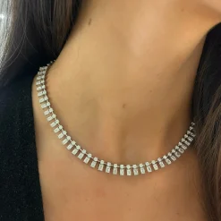 Dulce Baguette Diamond Station Collar Necklace 12.22 ctw
