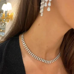 Dulce Baguette Diamond Station Collar Necklace 12.22 ctw