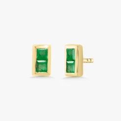 Emerald Baguette Bar Stud Earrings