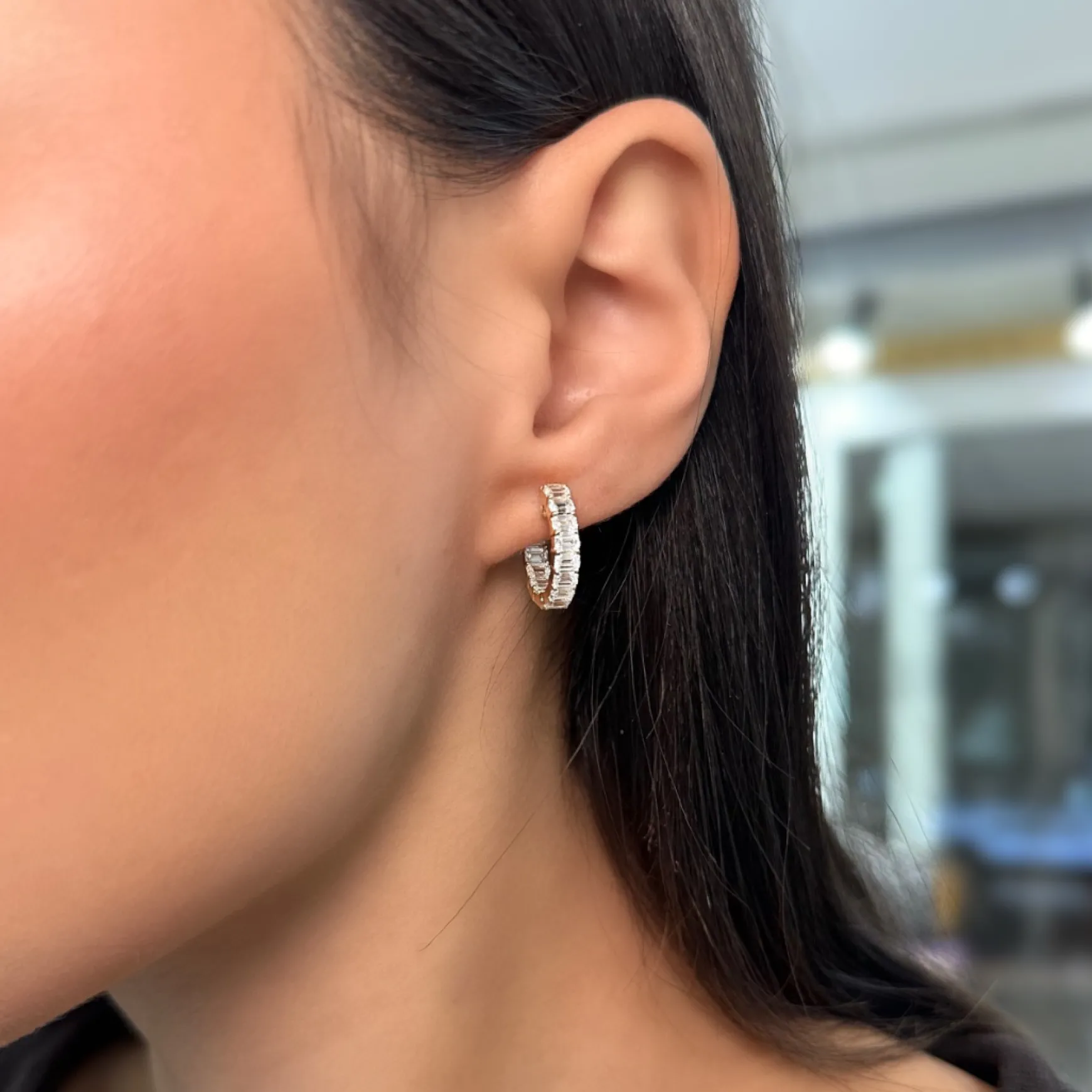 Emerald Cut Diamond Huggie Earrings 3 ctw