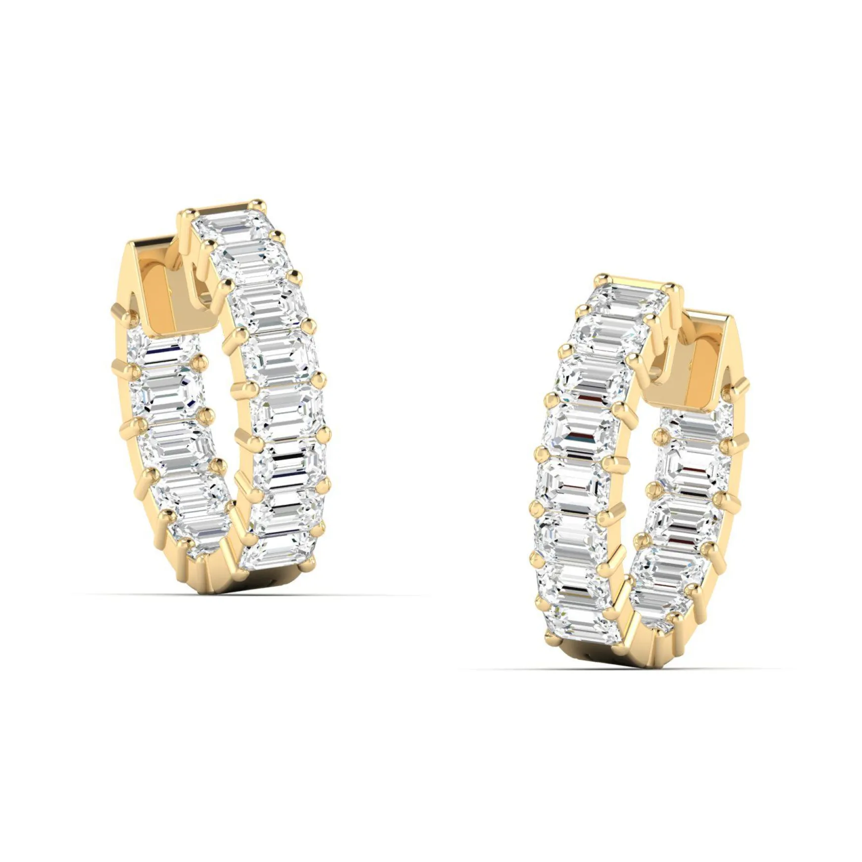 Emerald Cut Diamond Huggie Earrings 3 ctw