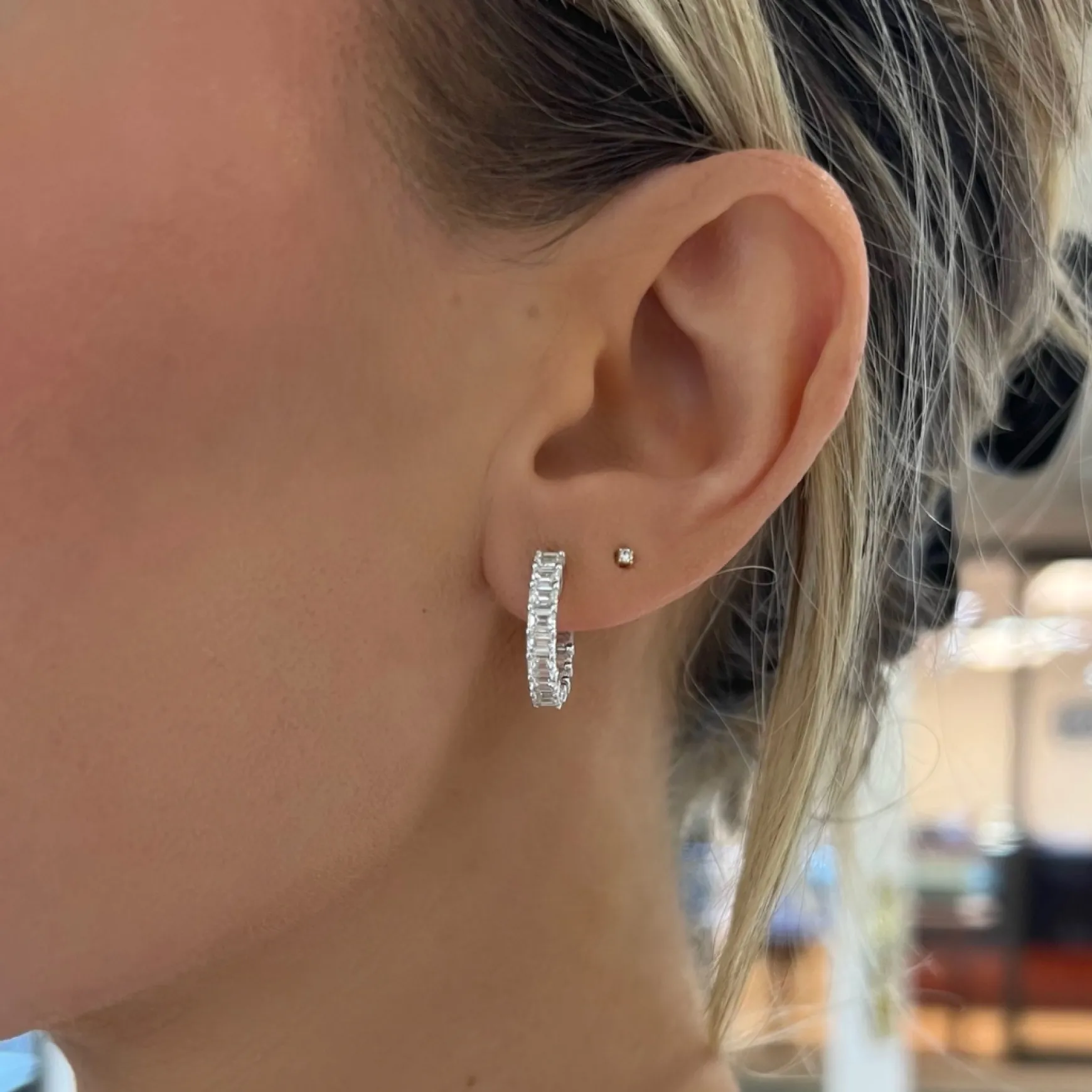 Emerald Cut Diamond Huggie Earrings 3 ctw