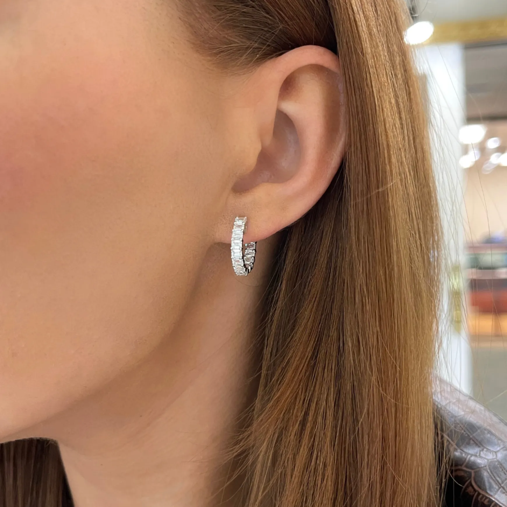Emerald Cut Diamond Huggie Earrings 3 ctw