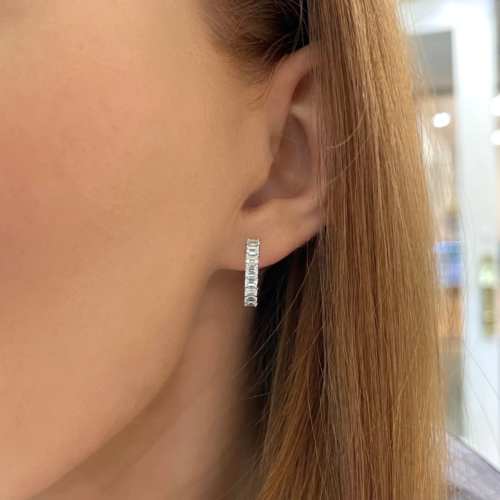 Emerald Cut Diamond Huggie Earrings 3 ctw