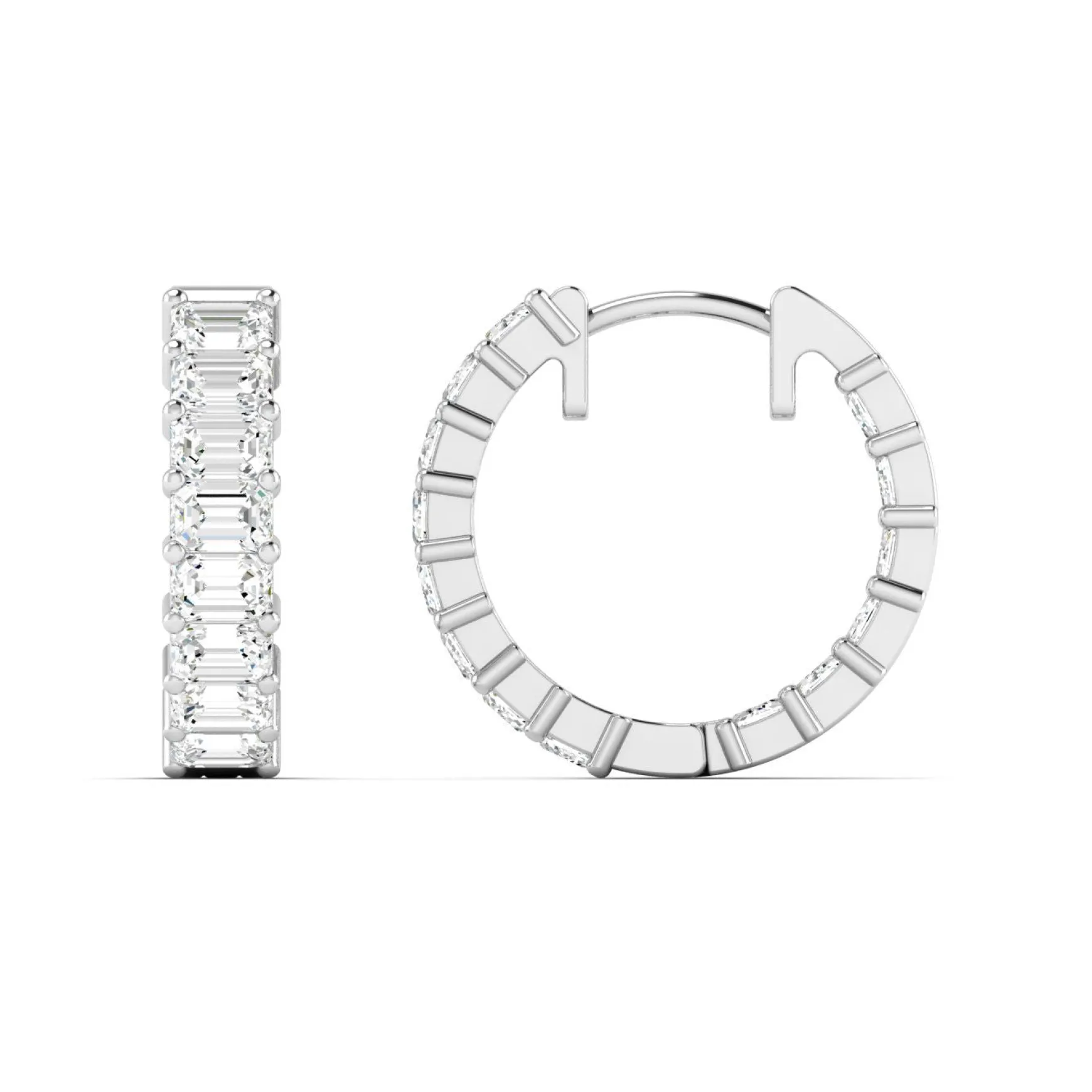 Emerald Cut Diamond Huggie Earrings 3 ctw