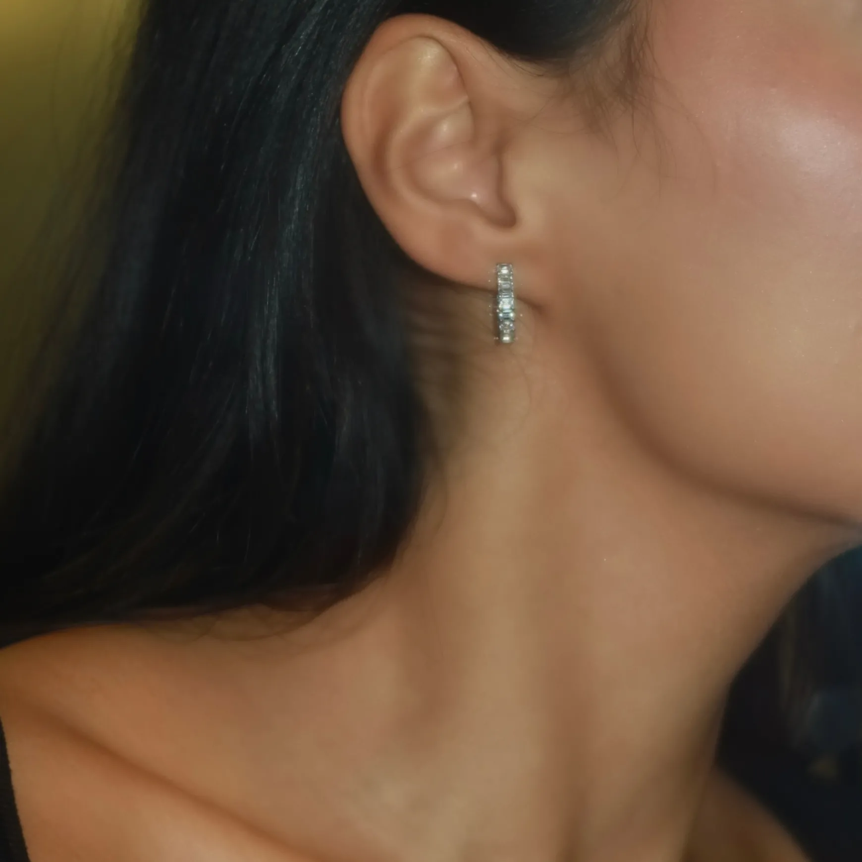Emerald Cut Diamond Huggie Earrings 3 ctw